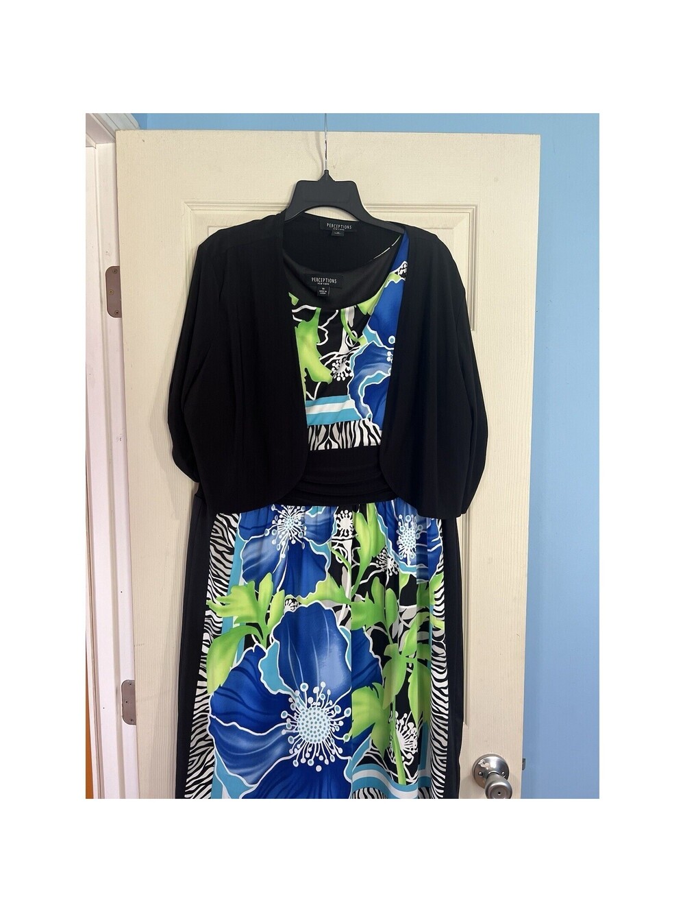 Perceptions NY Blue Floral Dress Bolero Jacket Set 18 Church Wedding Guest